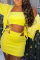 Yellow Sexy Solid Split Joint Strapless Long Sleeve Three Pieces
