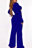Blue Sexy Solid Hollowed Out Patchwork Square Collar Straight Jumpsuits