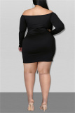 Black Sexy Casual Print Backless Off the Shoulder Long Sleeve Plus Size Dresses