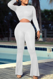 White Casual Solid Patchwork O Neck Long Sleeve Two Pieces