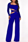 Black Sexy Solid Hollowed Out Patchwork Square Collar Straight Jumpsuits