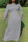 Grey Fashion Daily Adult Solid Knotted Oblique Collar Long Sleeve Floor Length Long Sleeve Dress Dresses