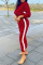 Red Fashion Casual Solid Split Joint O Neck Long Sleeve Two Pieces