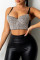 Silver Fashion Sexy Patchwork Hot Drilling Backless Spaghetti Strap Tops