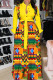 Yellow Fashion Sexy Print Patchwork Turndown Collar A Line Dresses