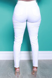 White Fashion Street Solid Ripped High Waist Denim Jeans