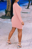 Pink Sexy Casual Solid Fold V Neck Long Sleeve Dresses