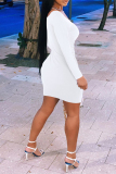 White Sexy Casual Solid Fold V Neck Long Sleeve Dresses
