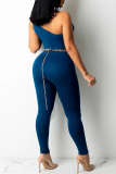 Dark Blue Sexy Solid Split Joint Skinny Jumpsuits