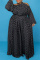 Black Fashion Casual Print Hollowed Out Oblique Collar Long Sleeve Plus Size Dresses
