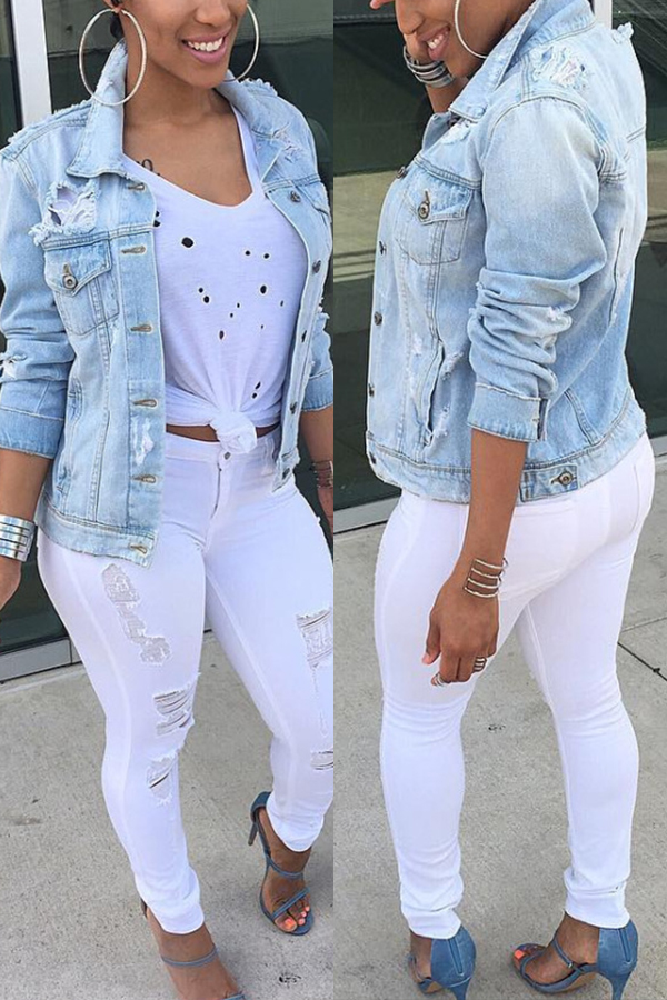

Light Blue Fashion Denim Coat