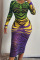 Green Yellow Fashion Sexy Print Split Joint O Neck One Step Skirt Dresses