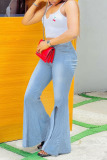Blue Fashion Street Solid Slit Plus Size Jeans