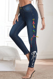 Blue Black Fashion Street Solid Bandage Denim Jeans