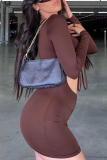Brown Sexy Solid Patchwork V Neck Skinny Jumpsuits
