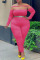 Rose Red Fashion Casual Solid Patchwork Off the Shoulder Plus Size Jumpsuits