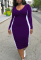 Purple Casual Solid Split Joint U Neck Pencil Skirt Plus Size Dresses