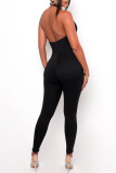 White Sexy Casual Solid Hollowed Out Backless Halter Skinny Jumpsuits