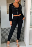 Black Fashion Casual Solid Split Joint Hooded Collar Nine Points Sleeve Three Pieces