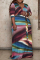 Multi-color Fashion Casual Plus Size Print Basic V Neck Long Dress