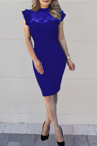 Royal blue Fashion Mesh Solid Dress