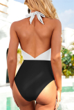 BlackWhite Sexy Backless Patchwork One-piece Swimsuit