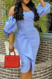 Sky Blue Fashion Elegant Solid Patchwork Strapless One Step Skirt Dresses