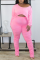 Pink Sexy Solid Draw String O Neck Plus Size Two Pieces