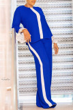 Royal Blue Fashion Casual Solid Patchwork O Neck Long Sleeve Two Pieces