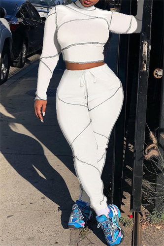 White Fashion Casual Solid Patchwork Half A Turtleneck Long Sleeve Two Pieces