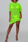 Green Sexy Solid Mesh O Neck Straight Dresses