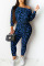 Blue Sexy Print Leopard Split Joint Off the Shoulder Skinny Jumpsuits(Contain The Belt)