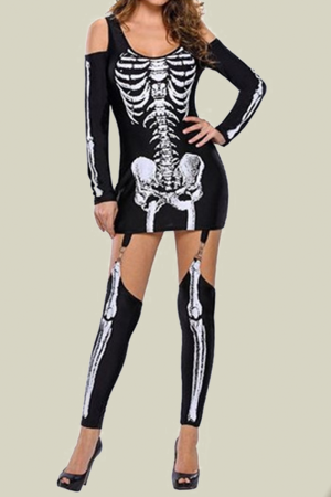 Black Halloween Sexy Party Patchwork Print Costumes