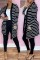 Black Fashion Casual Striped Print Cardigan Pants Long Sleeve Two Pieces