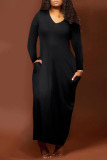 Black Fashion Casual Solid Patchwork V Neck One Step Skirt Dresses
