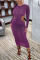 Purple Sexy Solid Hollowed Out Split Joint O Neck One Step Skirt Dresses