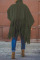 Army Green Fashion Vintage Solid Tassel Turtleneck Plus Size Overcoat