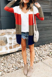 Multicolor Fashion Striped Cardigan Colorblock Coat