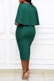 Green Casual Solid Split Joint V Neck Pencil Skirt Plus Size Dresses