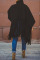 Dark Blue Fashion Vintage Solid Tassel Turtleneck Plus Size Overcoat