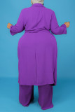 Purple Fashion Casual Solid Bandage V Neck Plus Size Three-piece Set