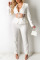 White Casual Solid Split Joint See-through Turn-back Collar Long Sleeve Two Pieces