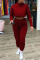 Red Casual Solid Split Joint Half A Turtleneck Long Sleeve Two Pieces