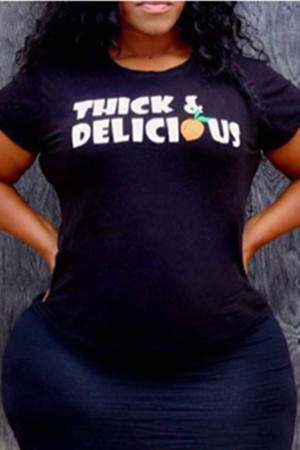 Black Fashion Printed Plus Size Short Sleeve T-shirt
