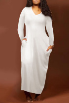 White Fashion Casual Solid Split Joint V Neck One Step Skirt Dresses
