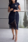 Tibetan Blue Sexy Solid Lace O Neck Irregular Dress Dresses