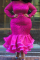 Rose Red Sexy Patchwork Solid See-through O Neck Long Sleeve Evening Dress