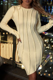 Yellow Fashion Solid Patchwork O Neck Long Sleeve Dresses