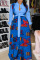 Light Blue Fashion Sexy Print Patchwork Turndown Collar A Line Dresses