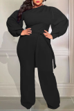 Red Casual Solid Patchwork Off the Shoulder Plus Size Jumpsuits